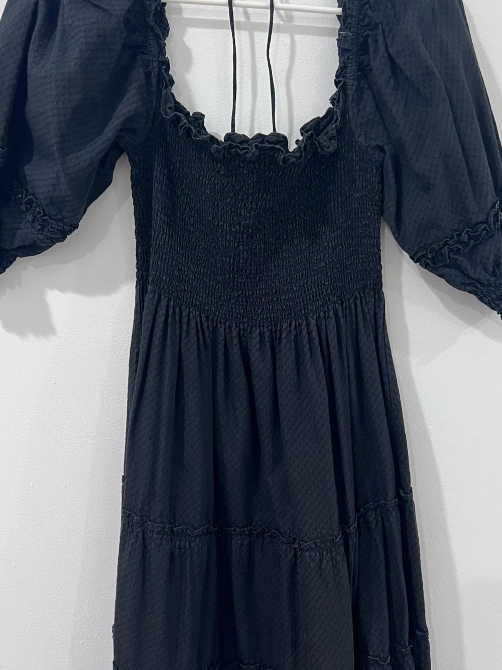 Hill House Black Smocked Puff Sleeve Midi Nap Dress S - Picture 2 of 5